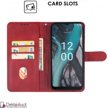 Dirbtinės odos atverčiamas dėklas su skyreliais - raudonas (Nokia C22) Dirbtinės odos atverčiamas dėklas su skyreliais - raudonas (Nokia C22)